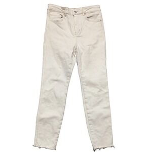 Free People We The Free Jeans Women's 31 White Skinny Stretch High Rise Fray Hem